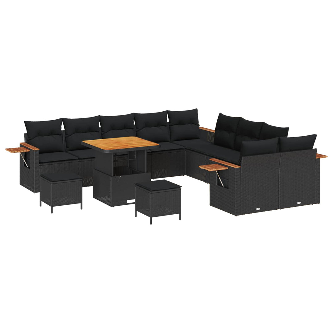 Havesofa Sæt 13 pcs Sort Poly Rattan og pulverlakeret stål