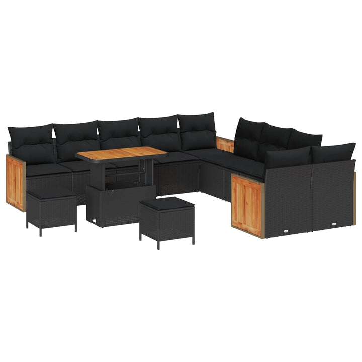 Havesofa Sæt 13 pcs Sort Poly Rattan og pulverlakeret stål