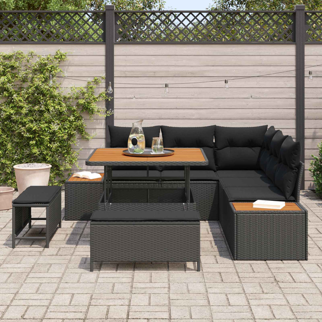 Havesofa Sæt 8 pcs Sort Poly Rattan og Pulverlakeret Stål