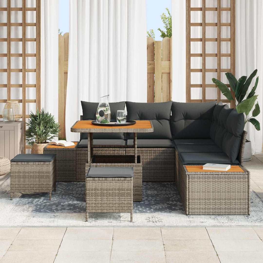 Havesofa Sæt 8 pcs Grå Poly Rattan og Pulverlakeret Stål