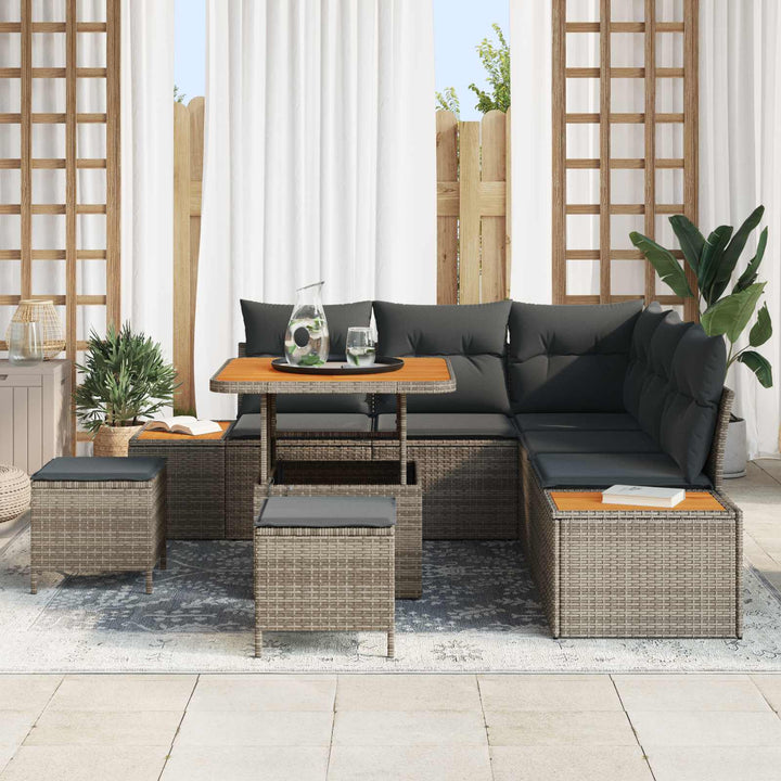 Havesofa Sæt 8 pcs Grå Poly Rattan og Pulverlakeret Stål