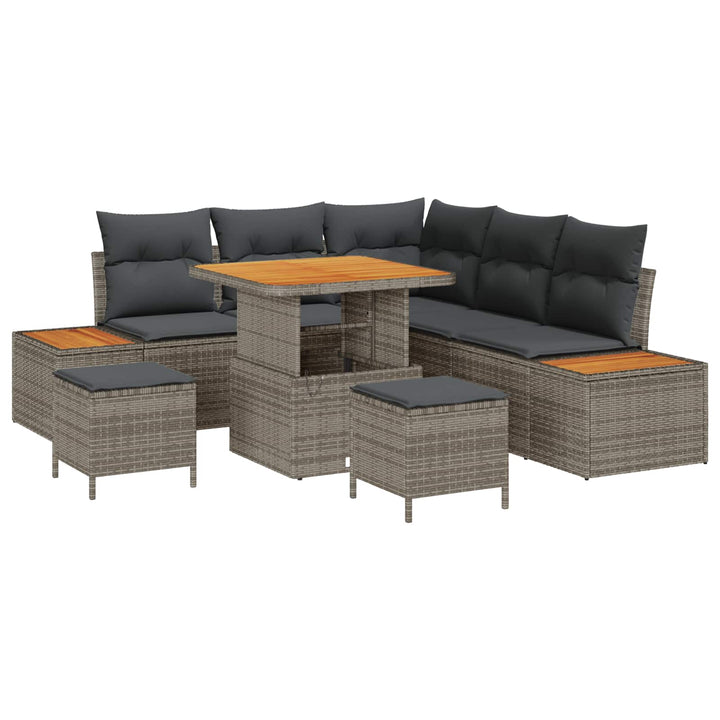 Havesofa Sæt 8 pcs Grå Poly Rattan og Pulverlakeret Stål
