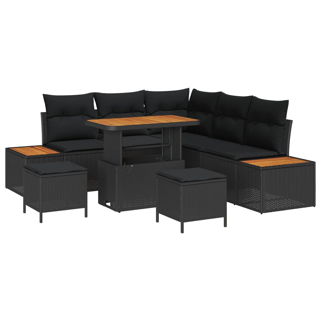 Havesofa Sæt 8 pcs Sort Poly Rattan og Pulverlakeret Stål