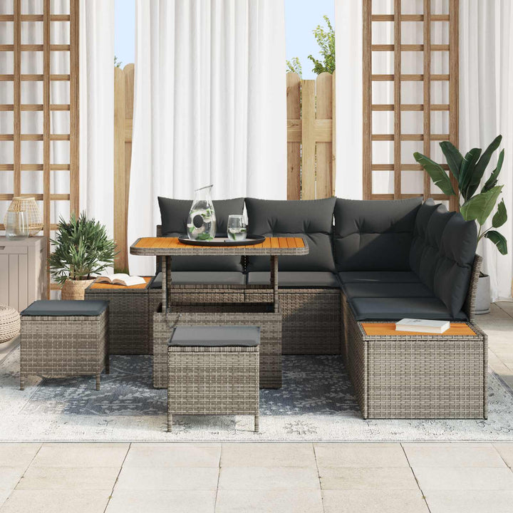 Havesofa Sæt 8 pcs Grå Poly Rattan og Pulverlakeret Stål