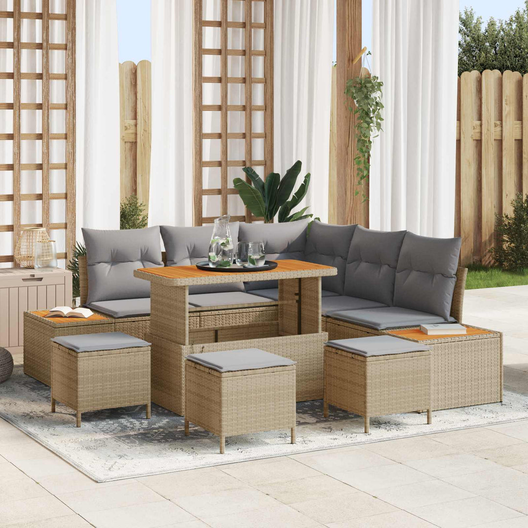 Havesofa Sæt med pude 9 pcs Beige og lys grå