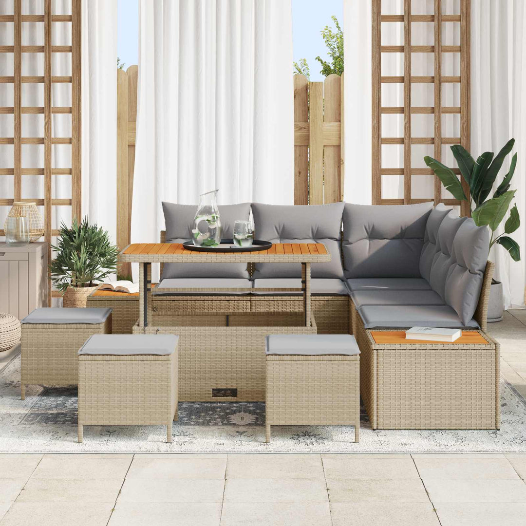 Havesofa Sæt med pude 9 pcs Beige og lys grå