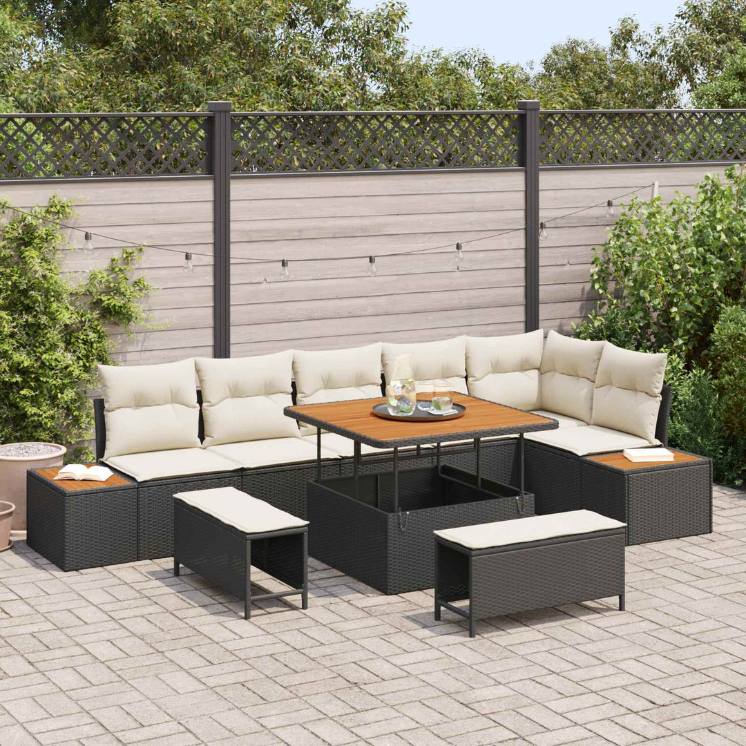 Havesofa Sæt med pude 9 pcs Sort og Cream