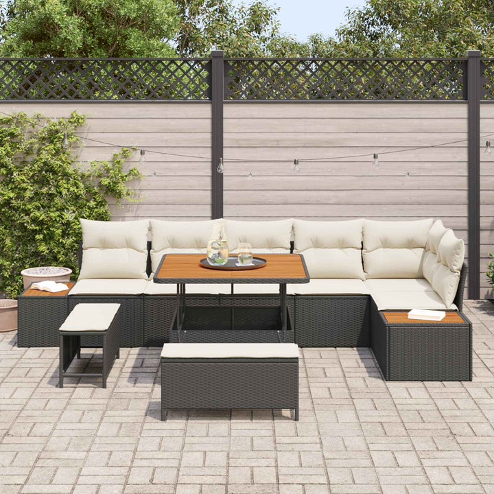 Havesofa Sæt med pude 9 pcs Sort og Cream