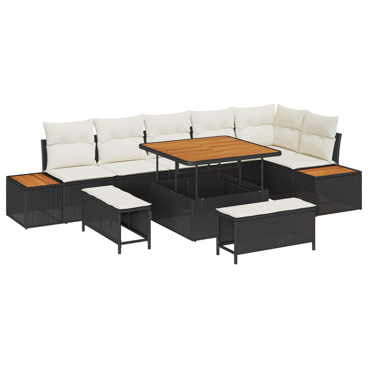Havesofa Sæt med pude 9 pcs Sort og Cream