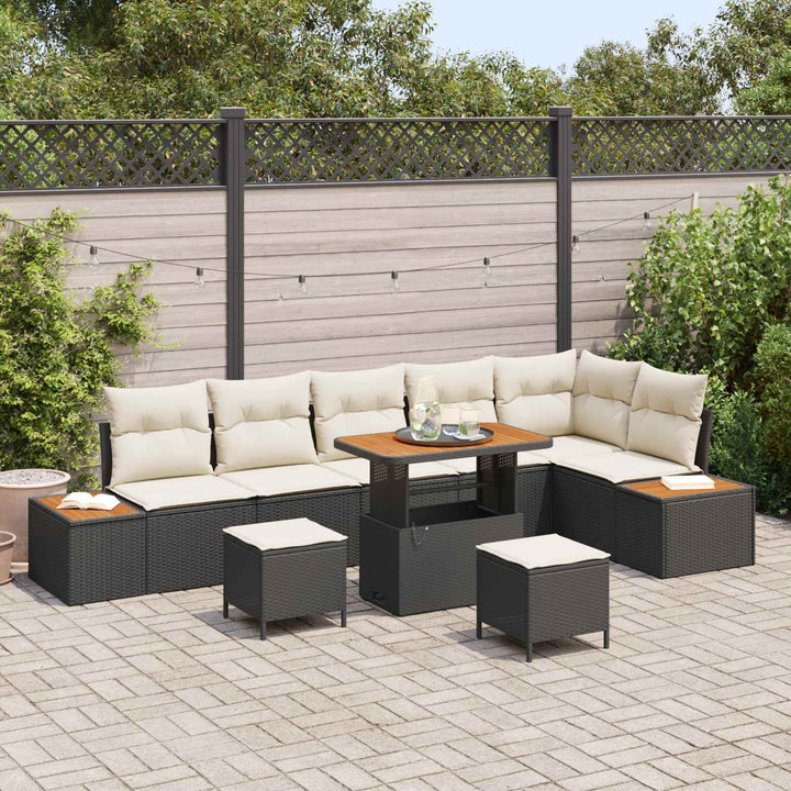 Havesofa Sæt med pude 9 pcs Sort og Cream