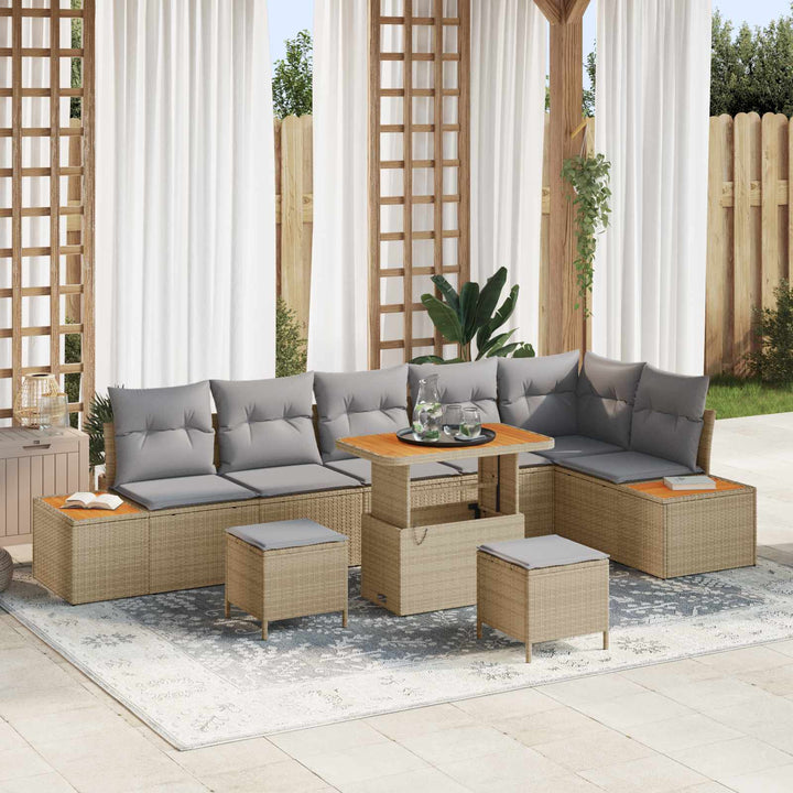 Havesofa Sæt med pude 9 pcs Beige og lys grå