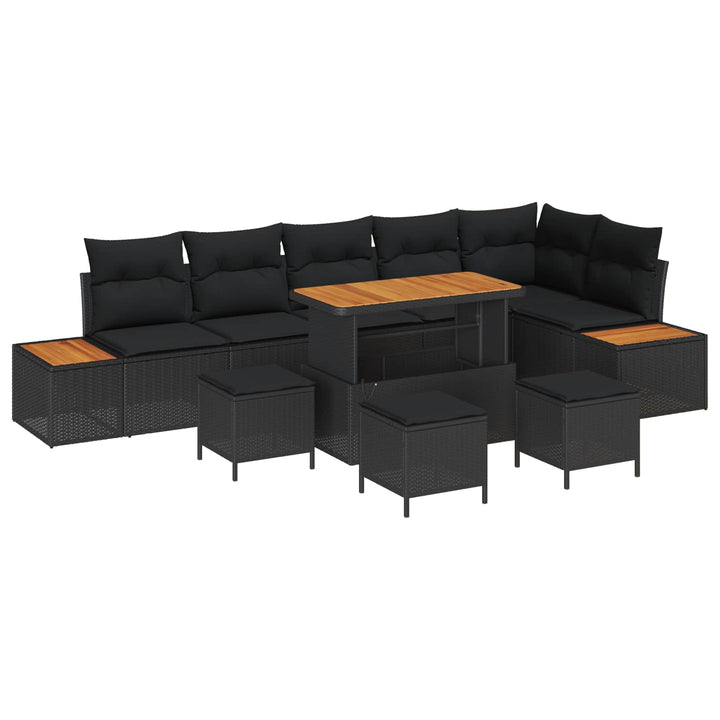 Havesofa Sæt 10 pcs Sort Poly Rattan og Pulverlakeret Stål