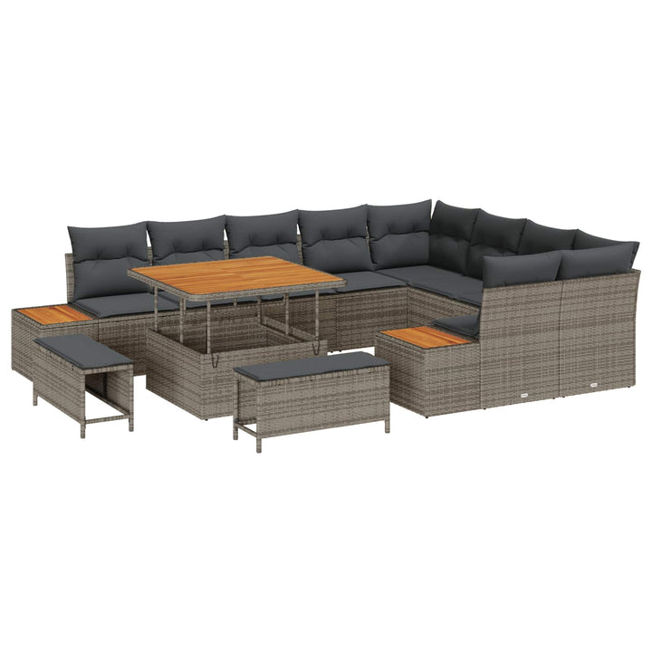 Havesofa Sæt 12 pcs Grå Poly Rattan og Pulverlakeret Stål