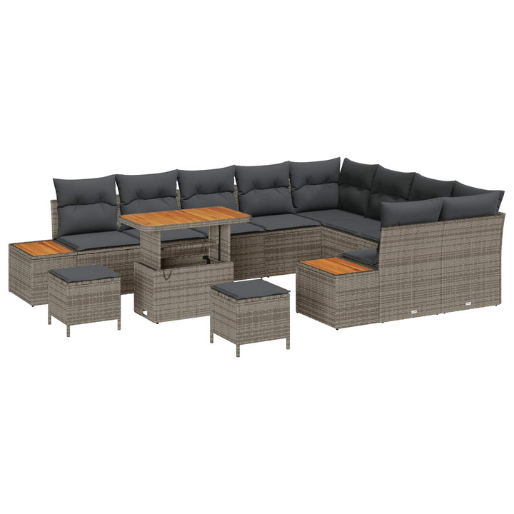 Havesofa Sæt 12 pcs Grå Poly Rattan og Pulverlakeret Stål
