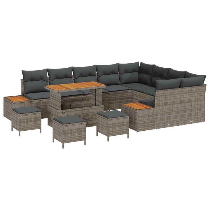 Havesofa Sæt 13 pcs Grå Poly Rattan og Pulverlakeret Stål