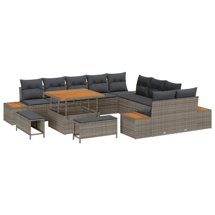 Havesofa Sæt 13 pcs Grå Poly Rattan og Pulverlakeret Stål