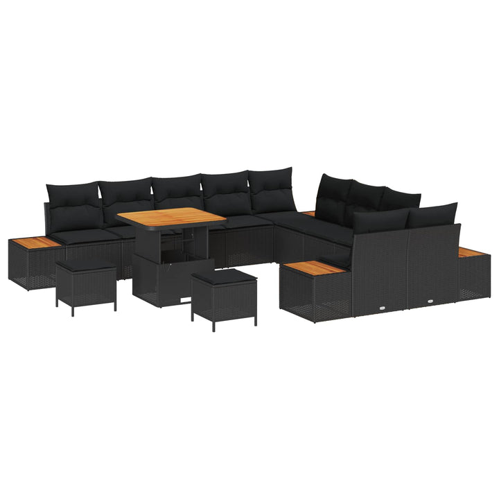 Havesofa Sæt 13 pcs Sort Poly Rattan og Pulverlakeret Stål