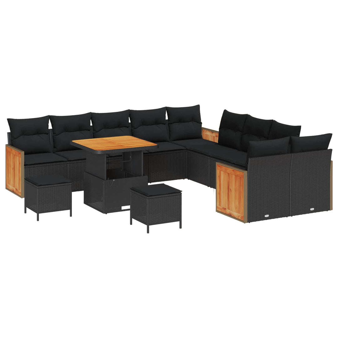 Havesofa Sæt 13 pcs Sort Poly Rattan og Pulverlakeret Stål