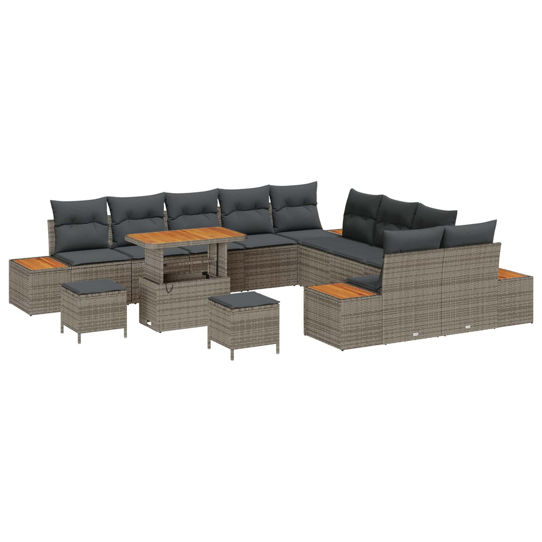 Havesofa Sæt 13 pcs Grå Poly Rattan og Pulverlakeret Stål