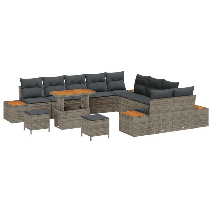 Havesofa Sæt 13 pcs Grå Poly Rattan og Pulverlakeret Stål
