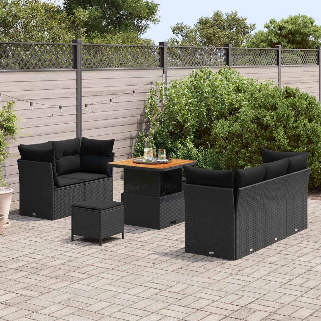 Havesofa Sæt 8 pcs Sort Poly rattan og pulverlakeret stål