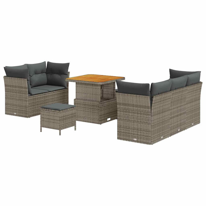 Havesofa Sæt 8 pcs Grå Poly rattan og pulverlakeret stål