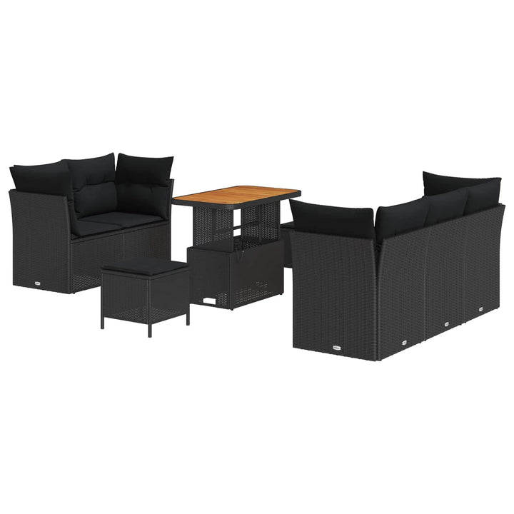 Havesofa Sæt 8 pcs Sort Poly rattan og pulverlakeret stål