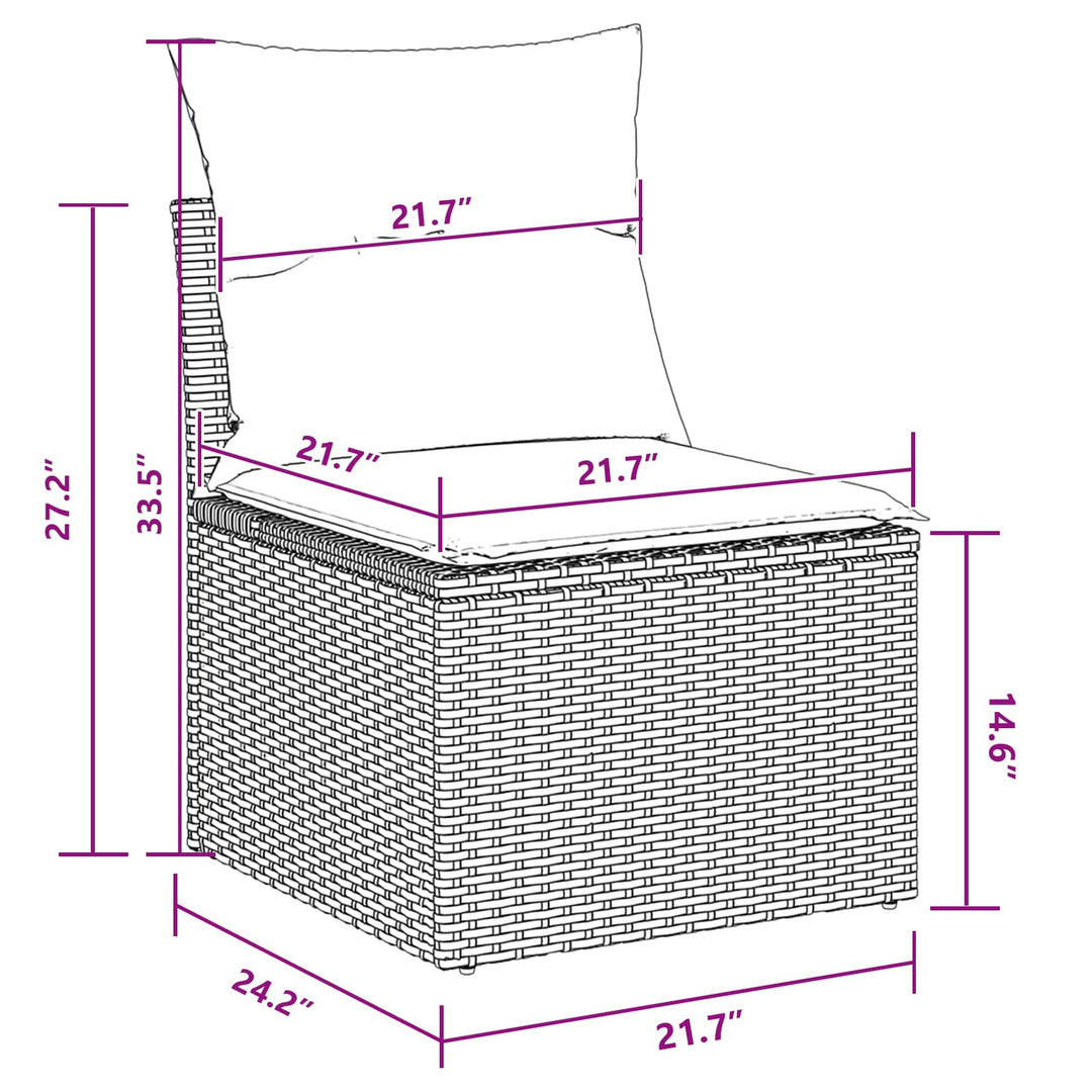 Havesofa Sæt 8 pcs Sort Poly rattan og pulverlakeret stål