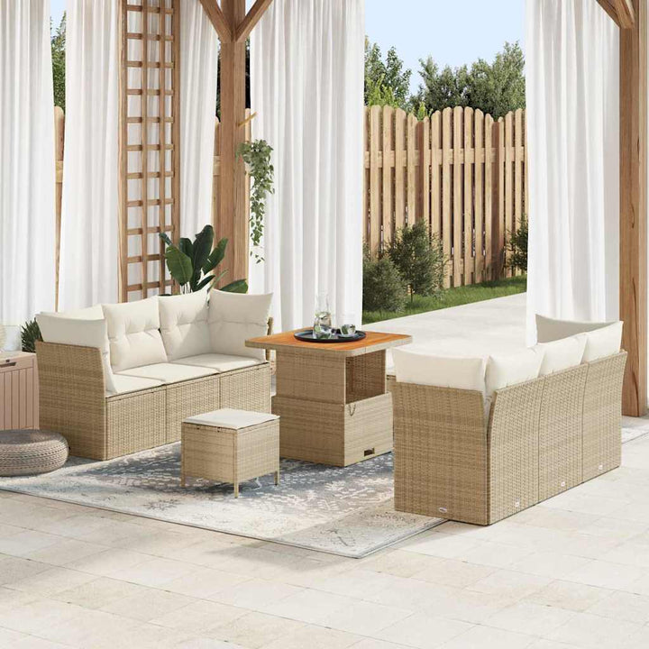 Havesofa Sæt med pude 9 pcs Beige og creme polyrattan