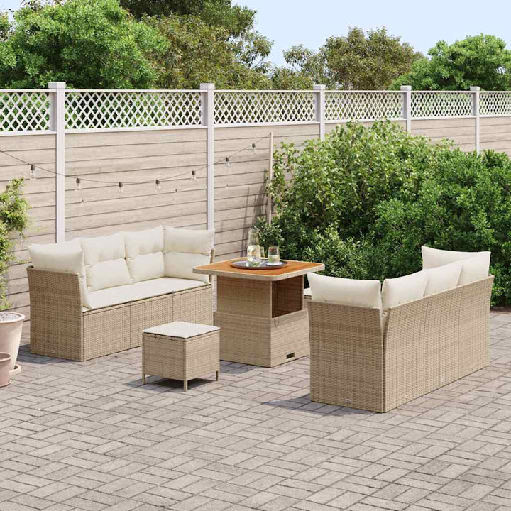 Havesofa Sæt med pude 9 pcs Beige og creme polyrattan