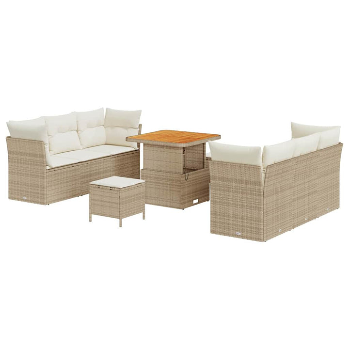 Havesofa Sæt med pude 9 pcs Beige og creme polyrattan