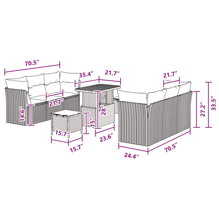 Havesofa Sæt med pude 9 pcs Sort polyrattan