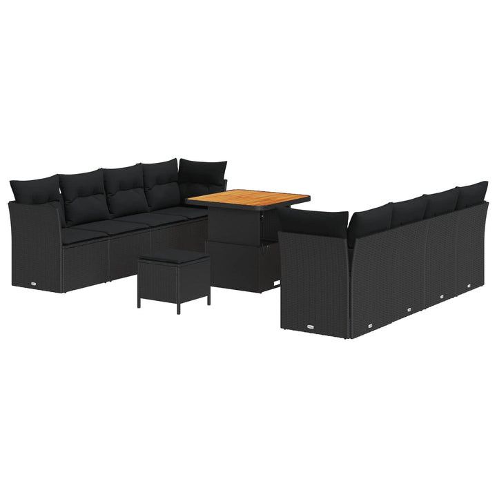 Havesofa Sæt med pude 11 pcs Sort polyrattan