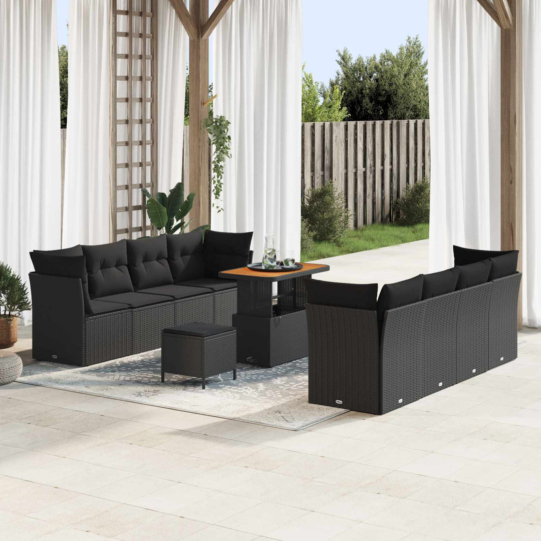 Havesofa Sæt med pude 11 pcs Sort polyrattan