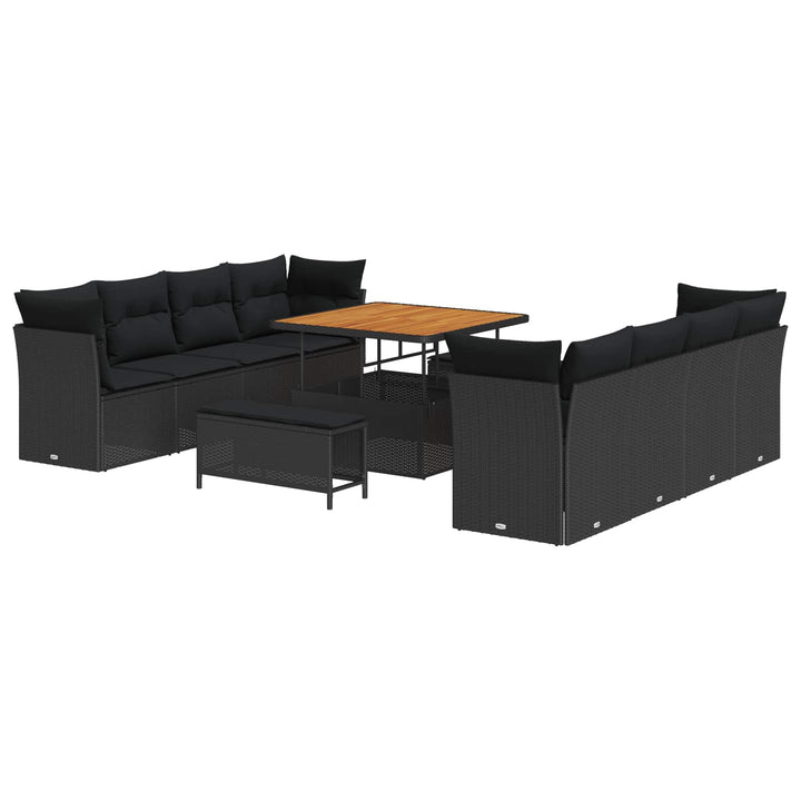 Havesofa Sæt med pude 11 pcs Sort polyrattan