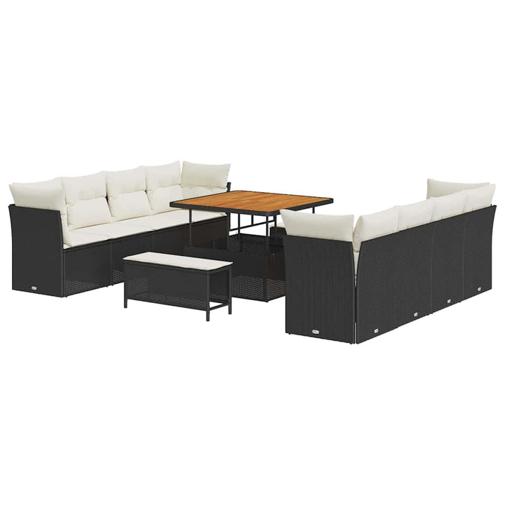 Havesofa Sæt med pude 11 pcs Sort og Cream polyrattan