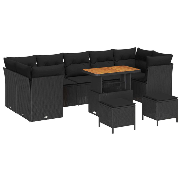 Havesofa Sæt 10 pcs Sort Polyrattan og pulverlakeret stål