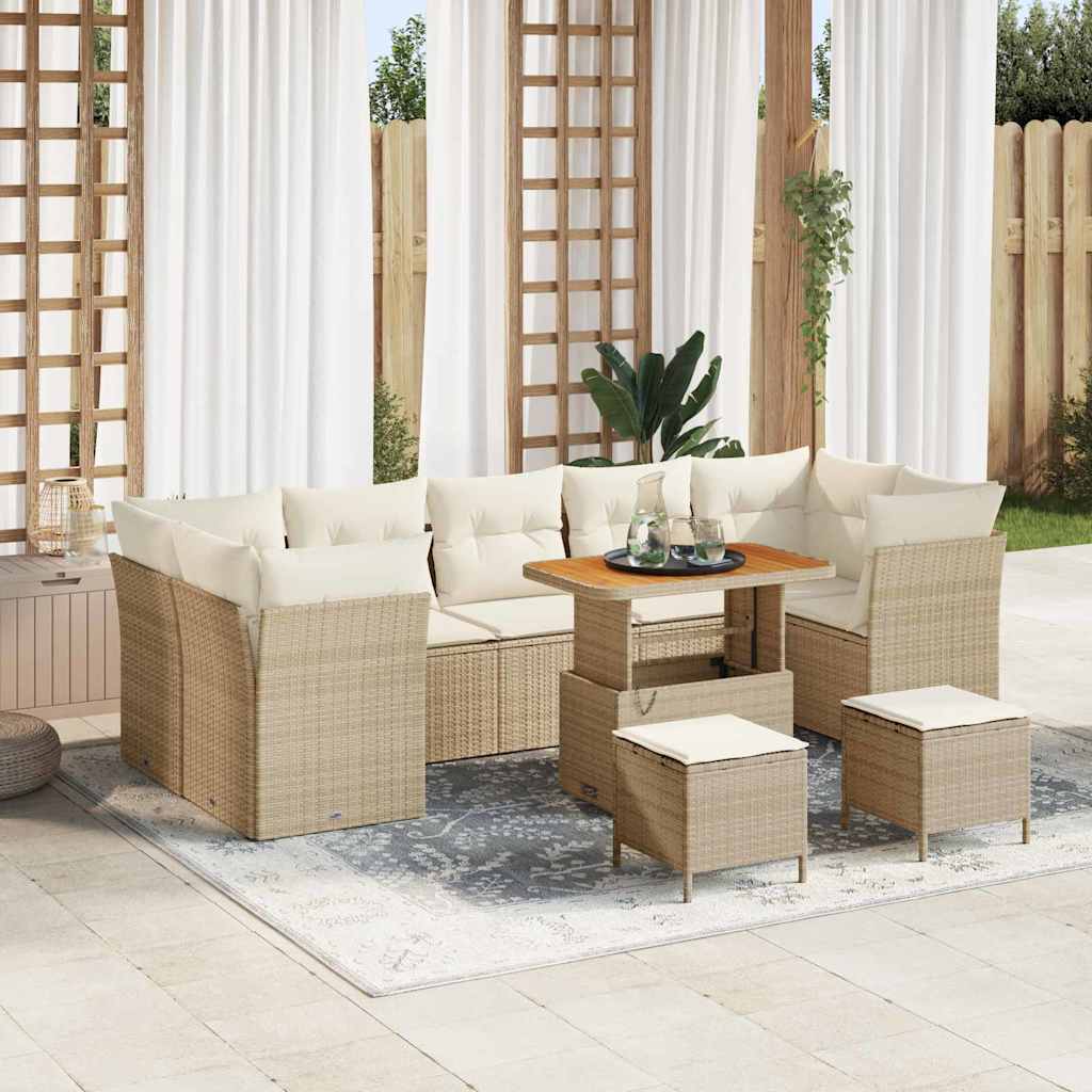 Havesofa Sæt 10 stk. 7-Antal sæder Beige og creme polyrattan
