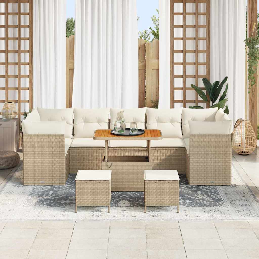 Havesofa Sæt 10 stk. 7-Antal sæder Beige og creme polyrattan