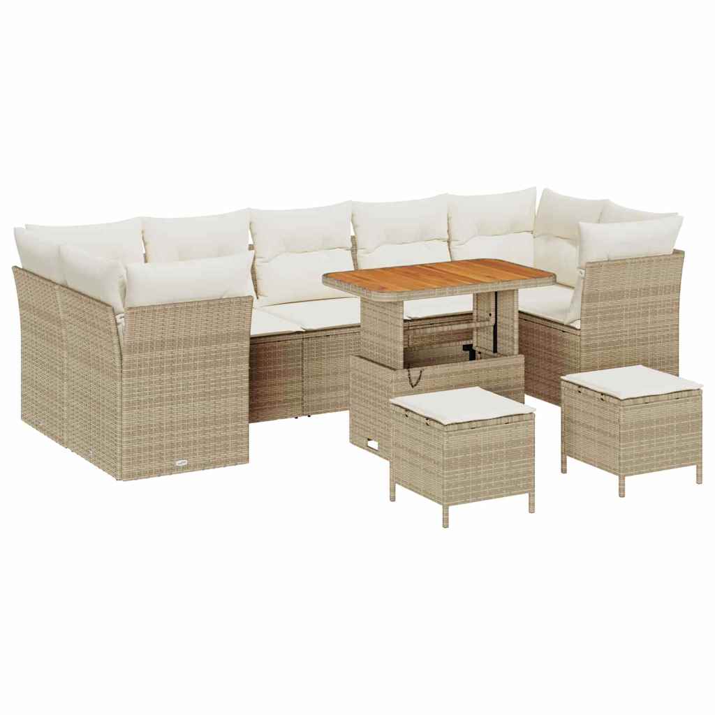 Havesofa Sæt 10 stk. 7-Antal sæder Beige og creme polyrattan