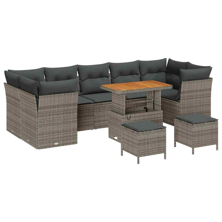 Havesofa Sæt 10 pcs Grå Polyrattan og pulverlakeret stål