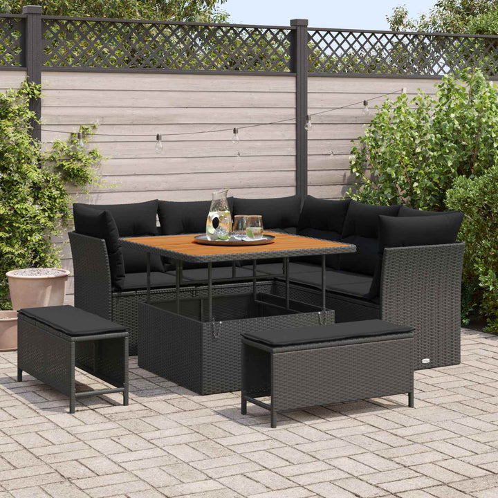 Havesofa Sæt 8 stk. 5-Antal sæder Sort polyrattan