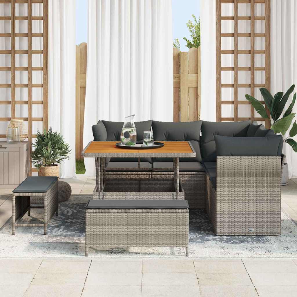 Havesofa Sæt 8 pcs Grå Poly rattan og pulverlakeret stål