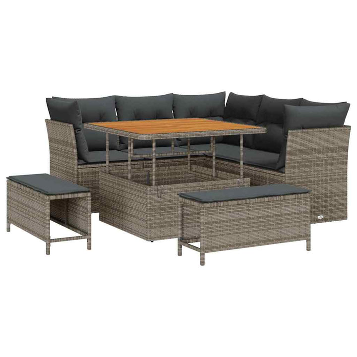Havesofa Sæt 8 pcs Grå Poly rattan og pulverlakeret stål