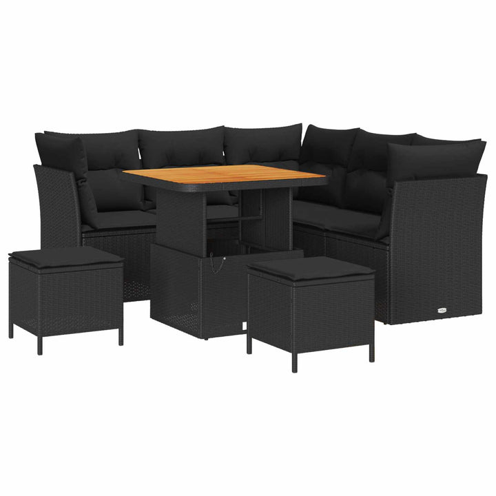 Havesofa Sæt 8 pcs Sort Poly rattan og pulverlakeret stål