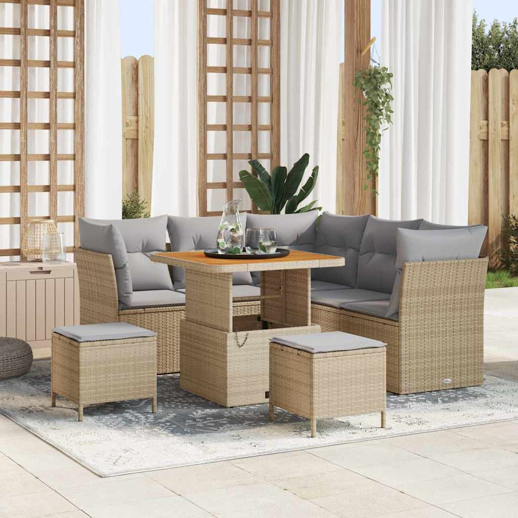 Havesofa Sæt 8 stk. 5-Antal sæder Beige og lys grå polyrattan