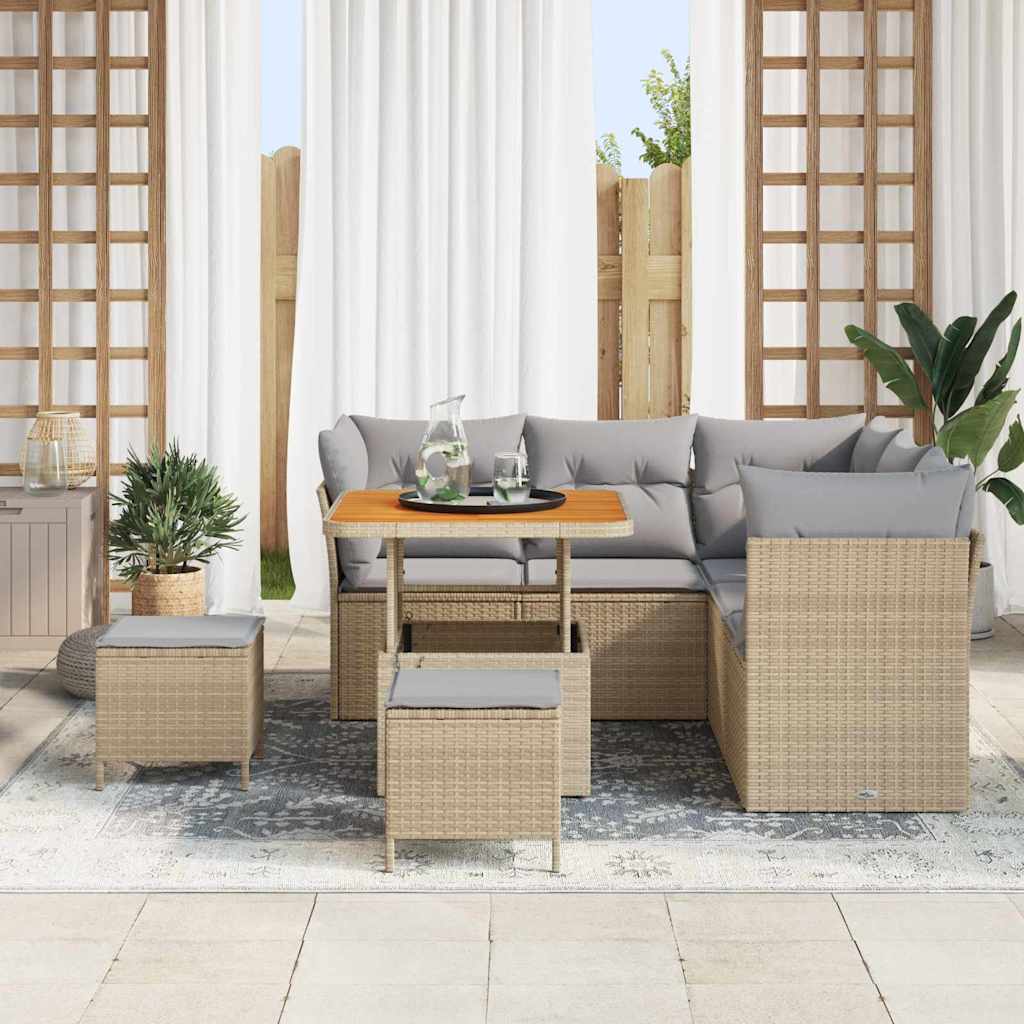 Havesofa Sæt 8 stk. 5-Antal sæder Beige og lys grå polyrattan