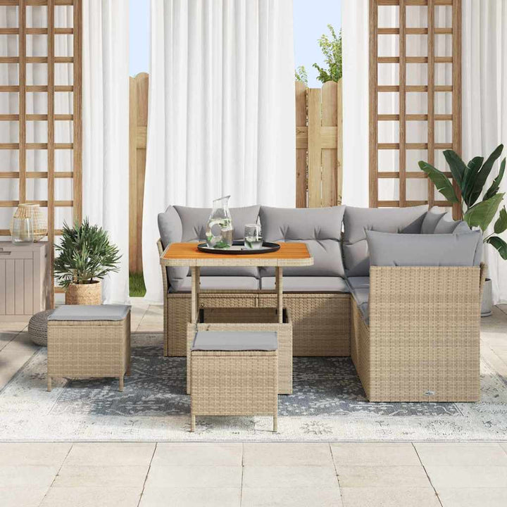 Havesofa Sæt 8 stk. 5-Antal sæder Beige og lys grå polyrattan