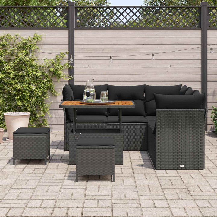 Havesofa Sæt 8 stk. 5-Antal sæder Sort polyrattan