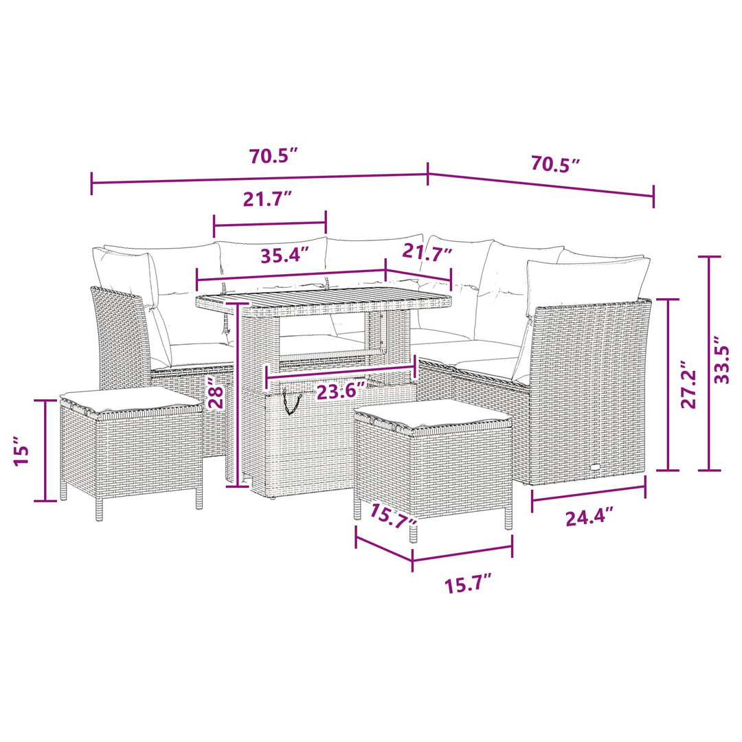 Havesofa Sæt 8 pcs Sort Poly rattan og pulverlakeret stål